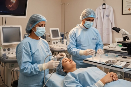 Experts perform precise oocyte pickup procedures to collect the healthy eggs for IVF in Coimbatore.