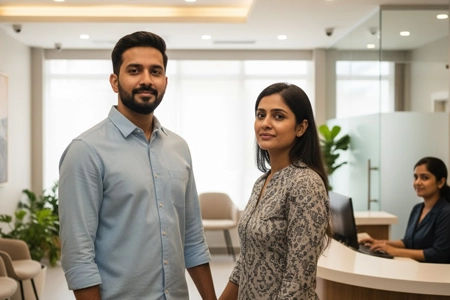 Doctor guiding couple through personalized fertility treatment options at IVF centre in Coimbatore